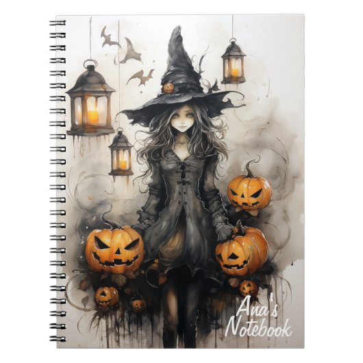 Halloween sorcière Carnet Spiral personnalisé (Devant)