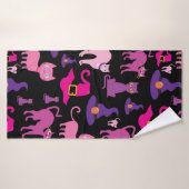 Halloween sorcière effrayante chat noir violet déc (Serviette de bain)