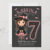 Halloween Sorcière rose Invitation Anniversaire (Devant)