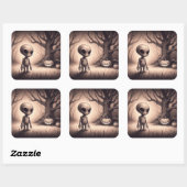 Halloween Space Alien met Pompoen Vierkante Sticker (Vel)
