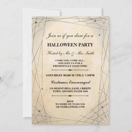 Halloween Spider Black Gothic Lijst Uitnodigen Kaart (Voorkant)