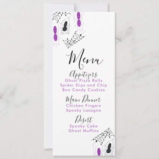 Halloween Spider Doodles Birthday Party Menu (Voorkant)