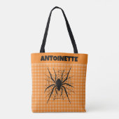 Halloween Spider in Cobweb Orange Gingham Plaid Draagtas (Achterkant)