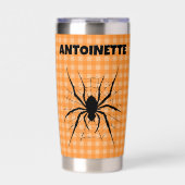 Halloween Spider in Cobweb Orange Gingham Plaid Geïsoleerde Drinkbeker (Voorkant)
