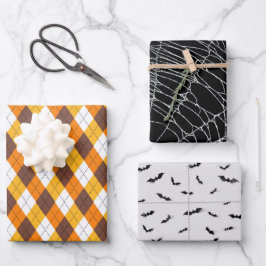 Halloween Spider Web Bats en Candy Corn Argyle Inpakpapier Vel