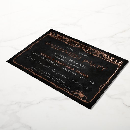 Halloween Spider Web Rose Gold Foil Invitation (Rotation)