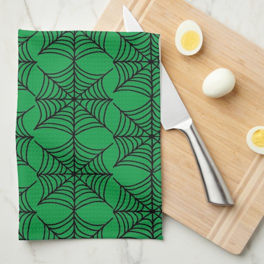Halloween Spider Webs op Groen Theedoek (Quarter Fold)