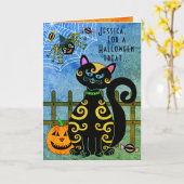 Halloween Spider Witch gepersonaliseerd Kaart (Gele Bloem)