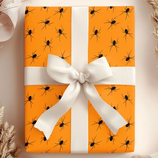 Halloween Spiders Black Oranje Scary Pattern Cadeaupapier