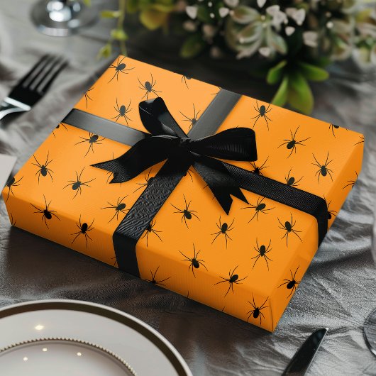 Halloween Spiders Black Oranje Scary Pattern Cadeaupapier