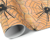 Halloween Spiders Sinaasappel Cadeaupapier (Rol Hoek)