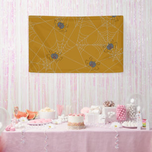 Halloween spiders web and pumpkins spandoek