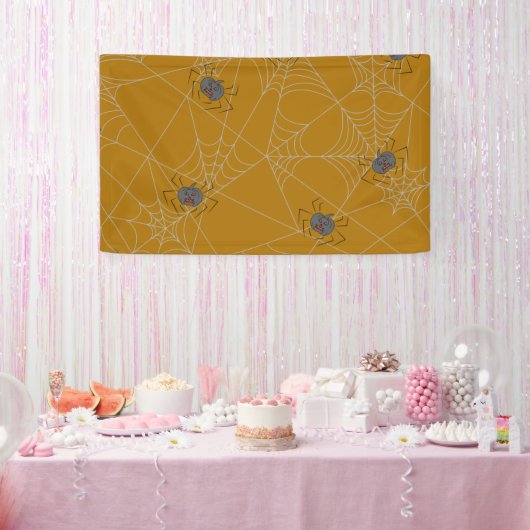 Halloween spiders web and pumpkins spandoek (Feest)