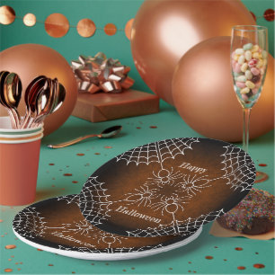 Halloween Spiderweb spinnen zwart sinaasappel wit Papieren Bordje