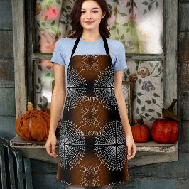 Halloween Spiderweb spinnen zwart sinaasappel wit Schort