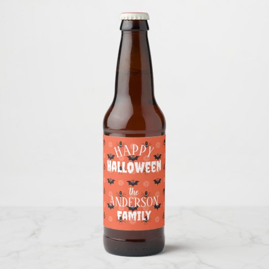 Halloween spin, vleermuis & spinnenweb patroon bier etiket (Voorkant)