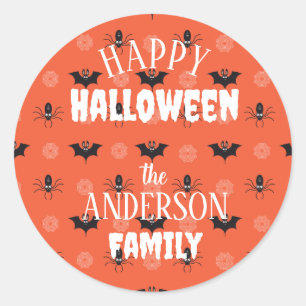 Halloween spin, vleermuis & spinnenweb patroon ronde sticker