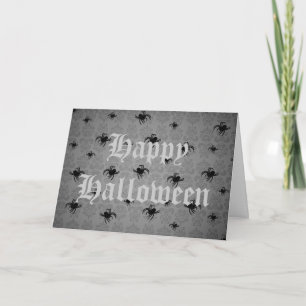 Halloween spinnen op grijs vervaagd damast kaart