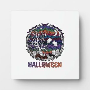 Halloween Spinnenweb Boom Geesten Pompoenen Grafst Fotoplaat