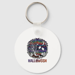 Halloween Spinnenweb Boom Geesten Pompoenen Grafst Sleutelhanger