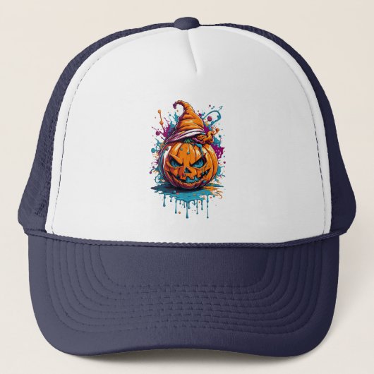 Halloween splash kleur pompoen trucker pet (Voorkant)