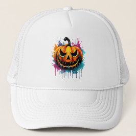 Halloween splash kleur pompoen trucker pet