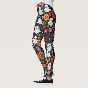 Halloween-spoken en wilde bloemen leggings