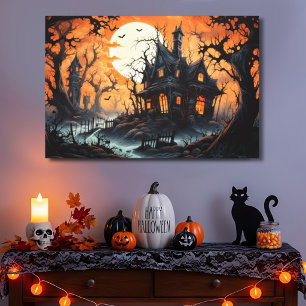 Halloween Spoken Huis bij Amber Schemering Canvas Afdruk