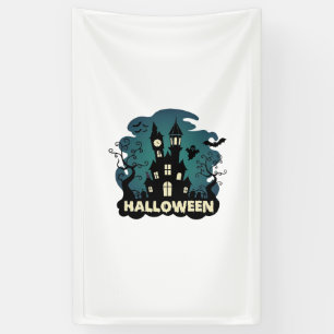 Halloween Spokenhuis Klokkentoren Vleermuizen Gees Spandoek