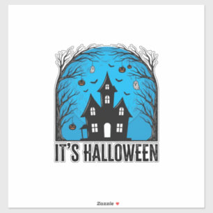 Halloween Spokenhuis Maan Vintage Gravure Des Sticker