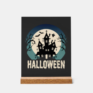 Halloween Spokenhuis Maneschijn Vector Acryl Bord