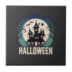 Halloween Spokenhuis Maneschijn Vector Tegeltje