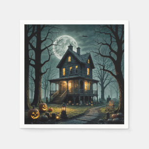 Halloween Spokenhuis Met Jack-o-lantaarns Servet