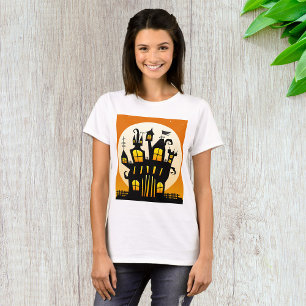 Halloween Spokenhuis Silhouet Volle Maan T-shirt