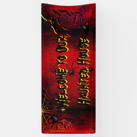 Halloween Spokenhuis Spinnen Vleermuizen Bloedrood Spandoek (Verticaal)