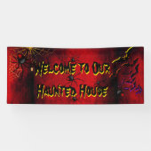 Halloween Spokenhuis Spinnen Vleermuizen Bloedrood Spandoek (Horizontaal)