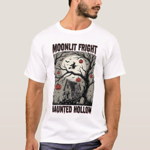 Halloween Spokenhuis Vintage Gravure Maan Shi T-shirt