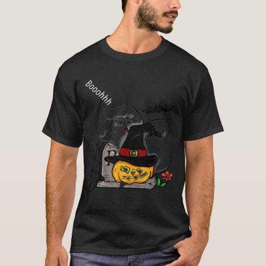 Halloween spook en pompoen bij een grafsteen t-shirt (Voorkant)