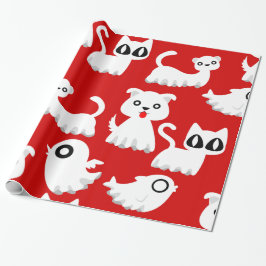Halloween spook fret hond rood cadeaupapier