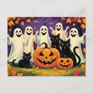 Halloween spook, katten en pompoenen feestdagenkaart