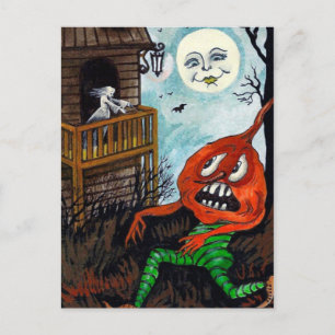 Halloween spook pompoen maan briefkaart