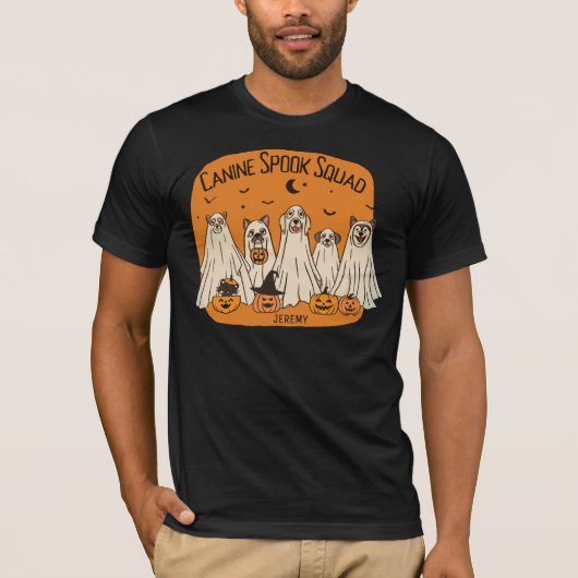 Halloween Spook Squad Dorky honden spoken pompoene T-shirt (Voorkant)
