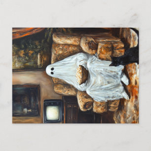 Halloween spook tv kijken met popcorn aankondigingskaart