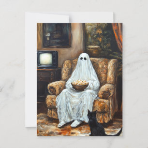 Halloween spook tv kijken met popcorn briefkaart