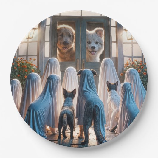 Halloween spookhonden papieren bordje (Voorkant)