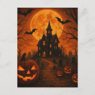 Halloween spookhuis enge nacht pompoen briefkaart