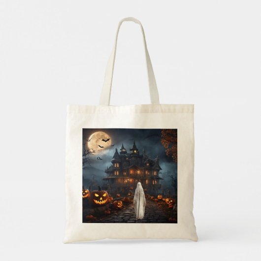 Halloween spookhuis met Ghost Canvas tas (Achterkant)