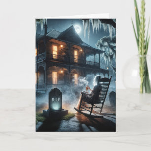 Halloween spookhuis met grafsteen kaart