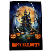 Halloween spookhuis met pompoenen medium cadeauzakje (Voorkant)