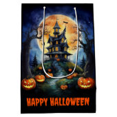 Halloween spookhuis met pompoenen medium cadeauzakje (Achterkant)